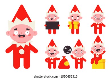 Christmas elf. Cute Santa helper vector flat characters set isolated on white background.