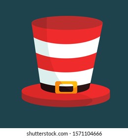 Christmas elf  cylinder hat red and white striped. simple flat design magic hat illustration