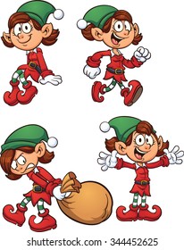 Christmas Elf in different poses. Vector clip art illustration with simple gradients. Each on a separate layer.