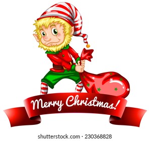 Christmas elf dragging his toys