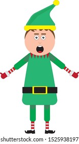 Christmas elf dressed in green on white background