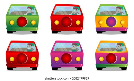 Christmas Elf driving, holding a steering wheel. Vector cartoon character illustration of Santa Claus's little worker, helper.