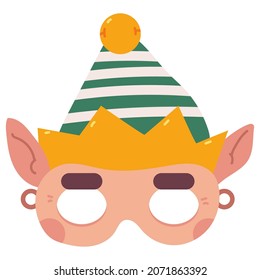 Christmas elf face carnival mask vector cartoon illustration isolated on a white background.