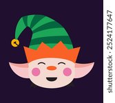 Christmas elf face, cute character. Santa Claus helper. Trendy modern vector illustration, hand drawn, flat design