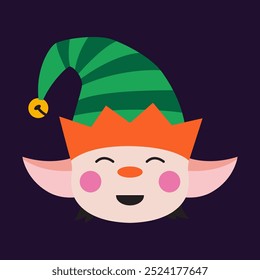 Christmas elf face, cute character. Santa Claus helper. Trendy modern vector illustration, hand drawn, flat design