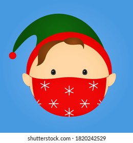 Christmas Elf In Face Mask. Cartoon. Vector Illustration.