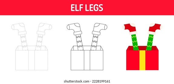 Christmas Elf Feet tracing and coloring worksheet for kids