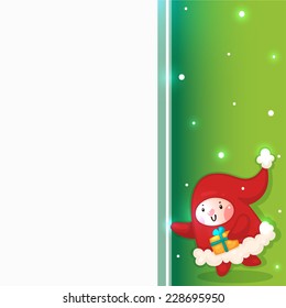 Christmas elf with gifts and blank banner, vector.
