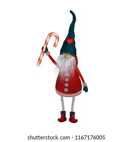 Christmas Elf with gifts, cookies and sweets. Scandinavian folk character - Nisser in Norway and Denmark, Tomtar in Sweden or Tonttu, Tomte in Finnish. Vector illustration isolated on white