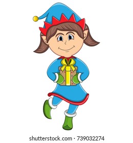 Christmas elf - girl cartoon vector illustration