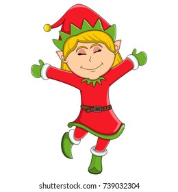 Christmas elf - girl cartoon vector illustration