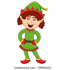 Christmas elf - girl cartoon vector illustration