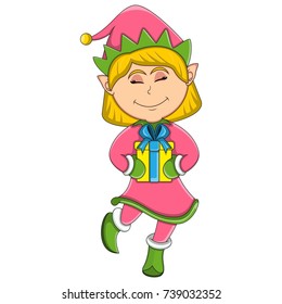 Christmas elf - girl cartoon vector illustration