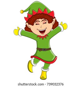 Christmas elf - girl cartoon vector illustration