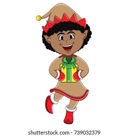 Christmas elf - girl cartoon vector illustration