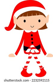 Christmas Elf Girl sitting on a ... cute cartoon holiday character vector illustration