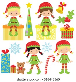 Christmas elf girl vector cartoon illustration