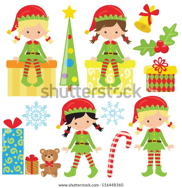 Christmas Elf Girl Vector Cartoon Illustration Stock Vector (Royalty ...