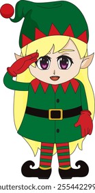 Christmas Elf Girl Vectors Cute Flat Illustrations