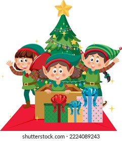 Christmas elf girls cartoon character illustration