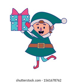 christmas elf with goft box icon over white background, vector illustration