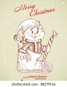 christmas elf - hand-drawn illustration