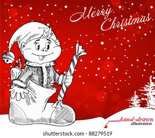 christmas elf - hand-drawn illustration