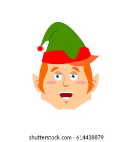 Christmas Elf happy Emoji. Santa helper merry emotion .