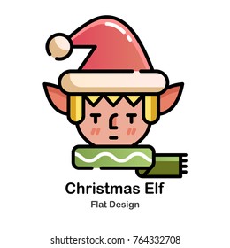 Christmas Elf with Christmas hat and scarf Flat Illustration