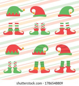 Christmas Elf Hat And Shoes, Red And Green Elf Feet