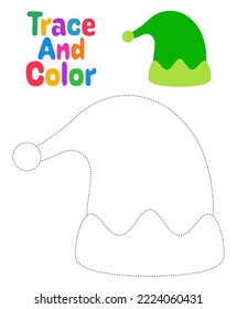 Christmas elf hat tracing worksheet for kids