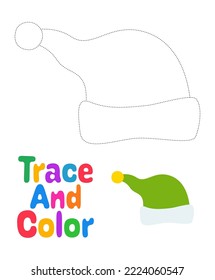 Christmas elf hat tracing worksheet for kids