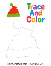 Christmas elf hat tracing worksheet for kids