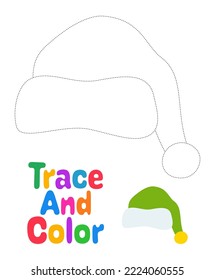 Christmas elf hat tracing worksheet for kids