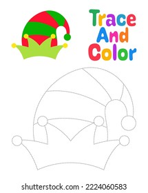 Christmas elf hat tracing worksheet for kids