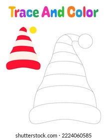 Christmas elf hat tracing worksheet for kids