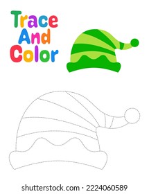 Christmas elf hat tracing worksheet for kids