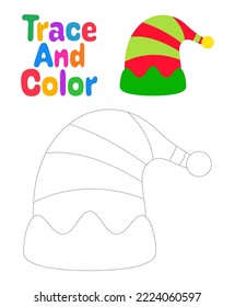 Christmas elf hat tracing worksheet for kids