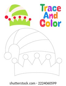 Christmas elf hat tracing worksheet for kids