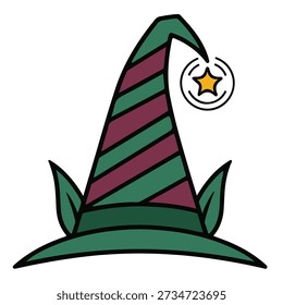 "Ilustración vectorial de sombrero de elfo de Navidad con campana tintineante - Gorra de ayudante de Festiva festivo aislado en blanco"