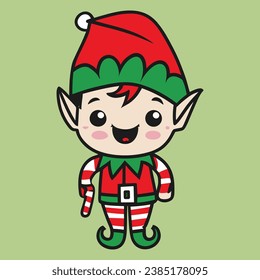 Christmas elf holding candy vector