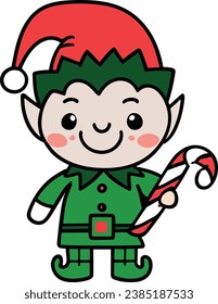 Christmas elf holding candy vector