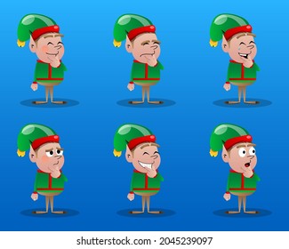 Christmas Elf holding finger front of his mouth. Vector cartoon character illustration of Santa Claus's little worker, helper.
