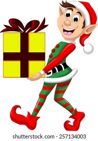 Christmas elf holding a gift