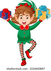 Christmas elf holding gifts illustration