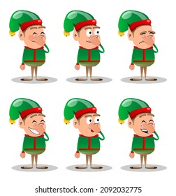 Christmas Elf Holding His Nose Because Of A Bad Smell. Vector Cartoon Character Illustration Of Santa Claus's Little Worker, Helper.