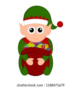 Christmas elf holding a present bag