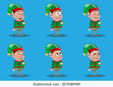 Christmas Elf holding a test tube. Vector cartoon character illustration of Santa Claus's little worker, helper.