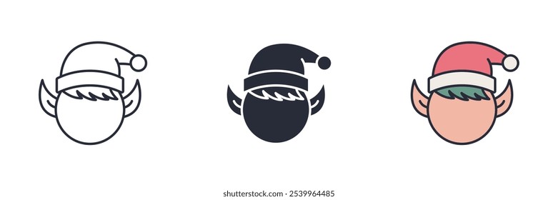 Icono de elfo de Navidad. Letrero del símbolo del elfo de la Navidad para el concepto móvil y el Diseño web. Icono de Vector, Ilustración de logotipo, Vector