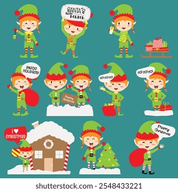 Christmas Elf Illustrations. With playful elves in bright holiday colors, these illustrations are perfect for scrapbooking, printable decorations, digital artwork, and personalized gifts.